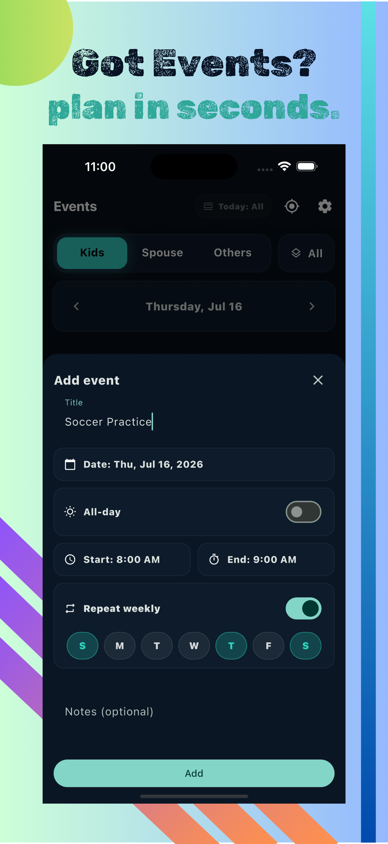 Got Events? Plan in seconds — Add event form
